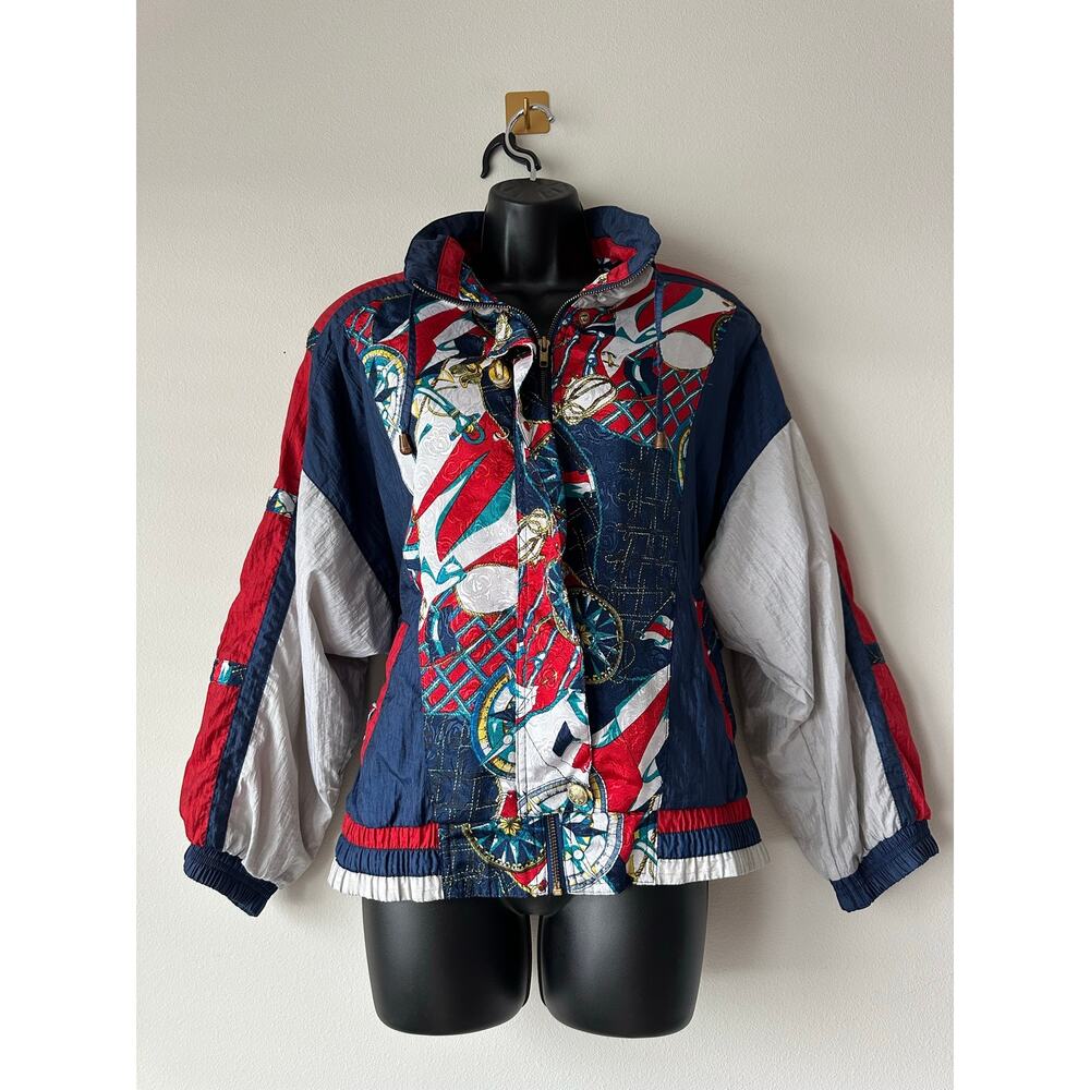 Vintage 90s Nautical Windbreaker Jacket Oversized Yacht Club Rich Auntie Size PM